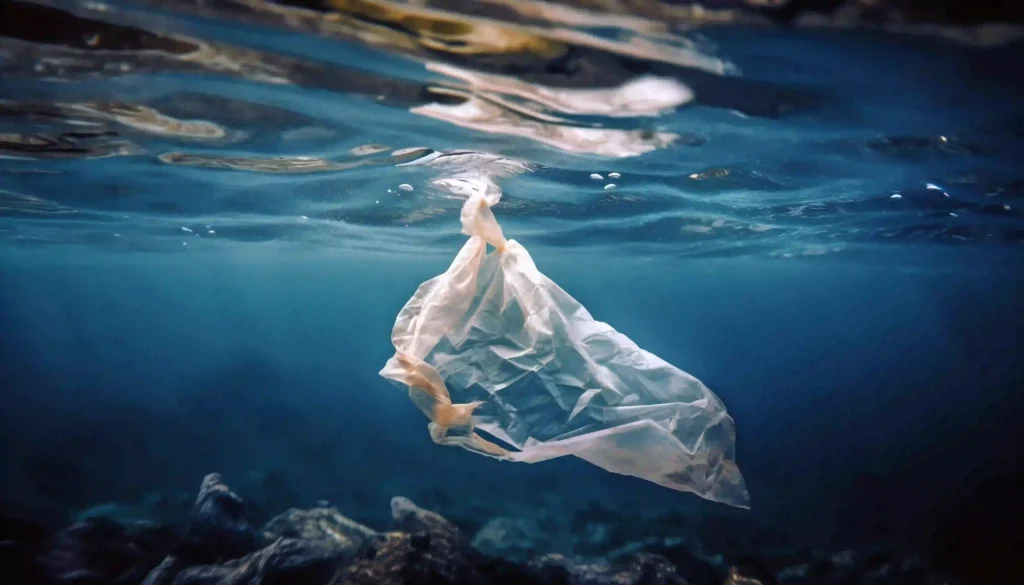 una bolsa de plastico bajo el agua